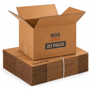 BOX USA Medium Moving Boxes 18L x 14W x 12H 20-Pack - Corrugated Cardboard Box for Shipping, Mailing, Packing, Packaging and Storage