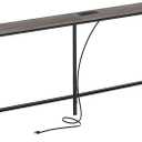 SUPERJARE 70 Inch Console Table with Outlet, Sofa Table with Charging Station, Narrow Entryway Hallway Table, Behind Couch Table, for Living Room, Charcoal Gray