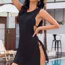 YYA Black Tank Bathing Suit Cover Up for Women Sleeveless Beach Swimsuit Cover Up Dress for Women Chemise Lingerie Large