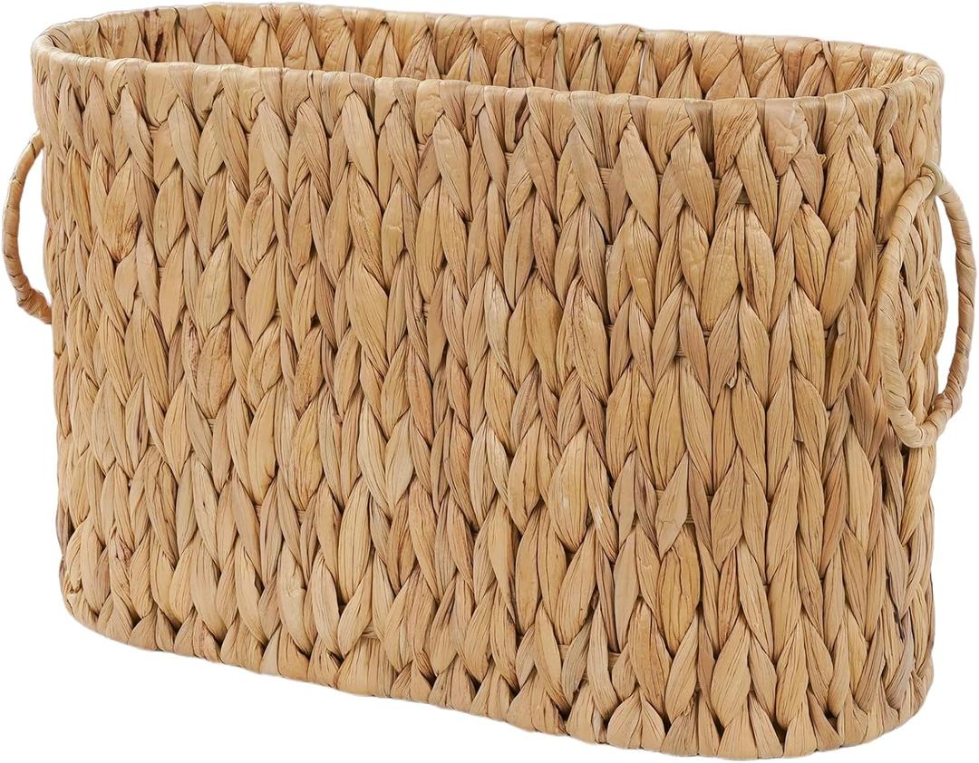 Toilet Paper Storage Basket, Water Hyacinth Toilet Paper Holder for Up to 6 Mega Rolls, Wicker Basket for Bathroom Accessories Organizer, Boho Hand Woven Rattan Decorative Decor, Natural