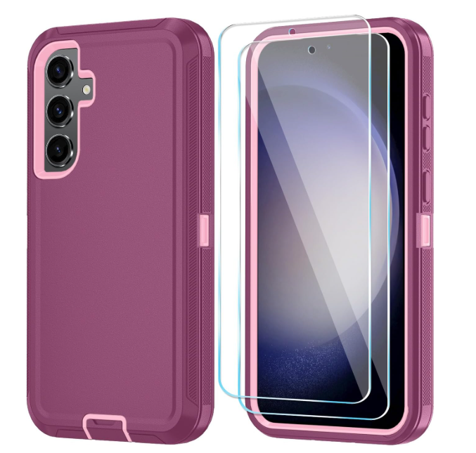 ONOLA Phone Case for Samsung Galaxy S23 FE Case with HD Screen Protector, Heavy Duty Shockproof & Dropproof 3-Layer Cover Phone Case for Galaxy S23 FE 6.4'', WineRedPink