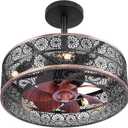 REDSTAR Small Caged Ceiling Fans with Lights, Black Industrial Ceiling Fan with Light and Remote, Farmhouse Ceiling Fan Light for Living Room, Bedroom, Kitchen, 17.7in