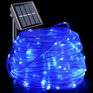 YEGUO Solar Rope Lights Outdoor Waterproof, 66ft 200 LED Blue String Lights, 8 Modes Fairy Lights in Clear Thin Tube