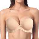 YBCG Push up Strapless Convertible Multiway Thick Padded Underwire Supportive Bra for Women's Wedding (38D, Nude)