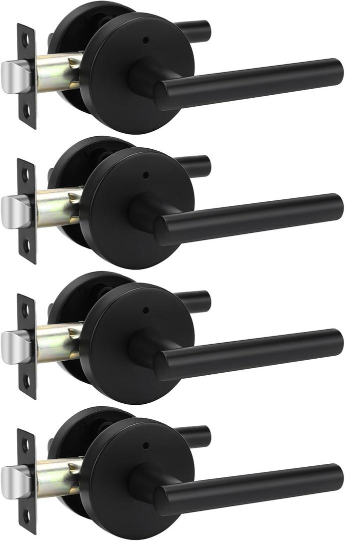 goldenwarm 4 Pack Black Door Handles, Matte Black Privacy Interior Door Handle, Indoor Door Lever for Bedroom, Bathroom, Heavy Duty Zinc Alloy