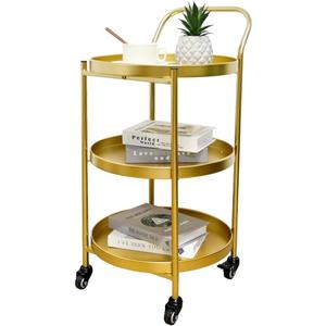 TRIROCKS 18 * 31" H Round Gold 3-Tier Rolling Bar Cart with Wheels Elegant Metal Frame Serving Cart for Kitchen, Dining Room, or Living Room Display and Storage