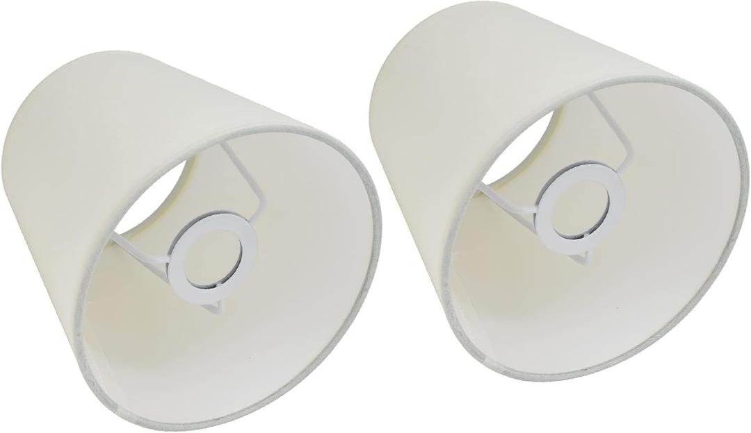 Cyrank Small Lamp Shade Set of 2, Chandelier Mini Lamp Shade Light Shades for Lamps Barrel Fabric Lampshade for Table Lamp and Floor(White)