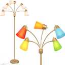 FOLKSMATE LED Floor Lamp, Medusa Multi Head Modern Tall Standing Lamps, Adjustable Corner Reading Floor Light for Living Room, Bedroom, Kids Room, White and Colored Lampshades, Brass Gold
