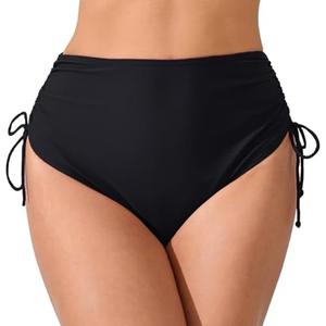 JOYBIK Women's High Waisted Full Coverage Cheeky Bikini Bottoms Tummy Control Adjustable Dtawstring Swim Bottoms 2XL