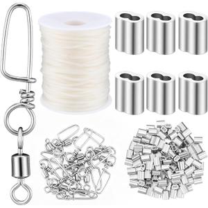 Decoy Crimp Swivel Snap PVC Decoy Cord Line Set, 60 Pcs Aluminum Crimps for Duck Goose 30 Pcs Snap Swivels Ball Bearing Fishing Swivels for Freshwater Fishing Hunting Trap (Silver)