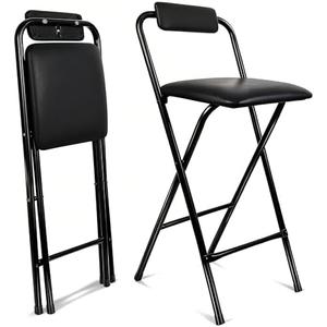 FATOLRD Folding Bar Stool with Back, 1PCS Tall Foldable Stool Chair Portable Collapsible for Adult Stools Counter Height Seat Leather Padded Kitchen Shop Comfortable Sturdy 29.5 Inch