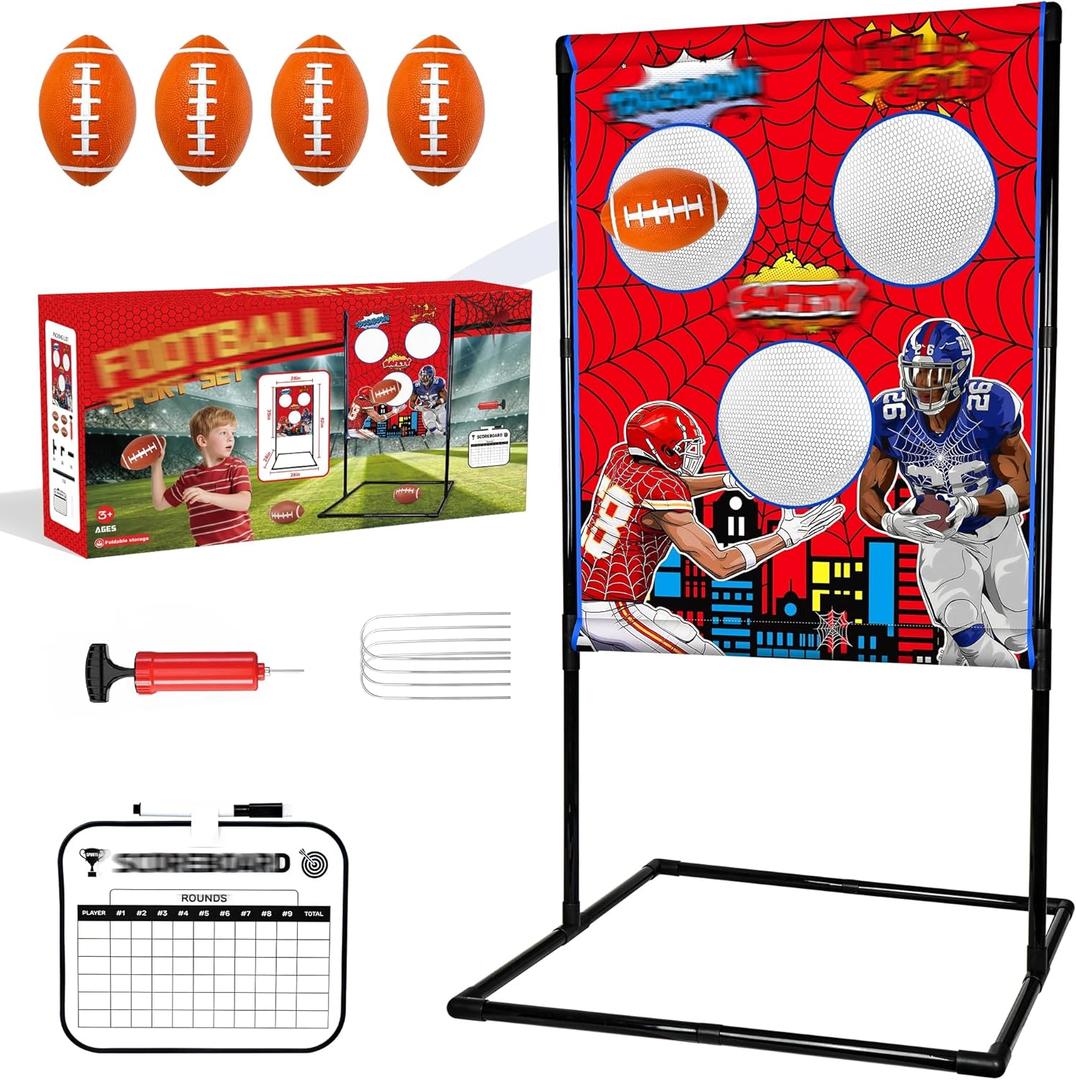 Football Toss Game Set, Includes 4 Soft Footballs - Outdoor Lawn Games for Kids, Family Parties