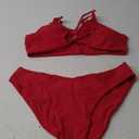 Meetall Women's High Cut String Triangle Bikini Set Swimsuits Sexy Bathing Suits 2 Piece (Maroon Red, XL)