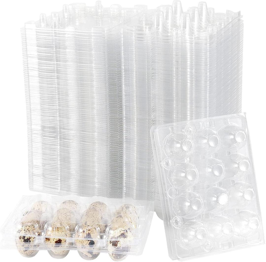 JOIKIT 150 PCS 12 Cavity Quail Egg Cartons Bulk, 3x4 Style Stackable Clear Plastic Small Quail Egg Holder Cartons Cheap Bulks for Quail Eggs Farm Market Refrigerator Display