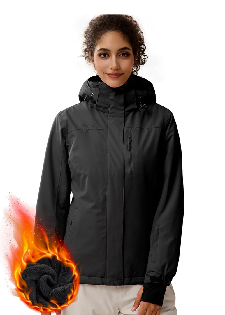 FREE SOLDIER Women's Waterproof Ski Snow Jacket Fleece Lined Warm Winter Rain Jacket with Hood Fully Taped Seams, XL