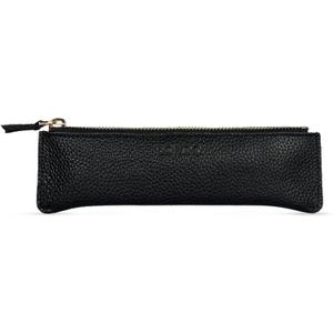 Londo Zippered Genuine Leather Pen and Pencil Case Cosmetic Pouch (Black)
