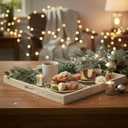 PEMAR Extra Large 20" Square Mother of Pearl Ottoman Tray with Insert Handles, Oversized Decorative Luxury Wooden Serving Tray for Food, Coffee Table, Breakfast in Bed (White Cream)