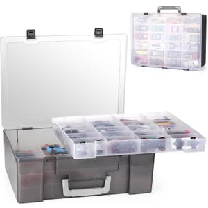 RHCOM Toy Organizer.72 Compartments.Toy Storage Box Compatible With Hot wheels Cars, Matchbox Cars,Mini Toys and Small Dolls.Toy Storage Display Case With 3 Layers of Removable Trays(Black)