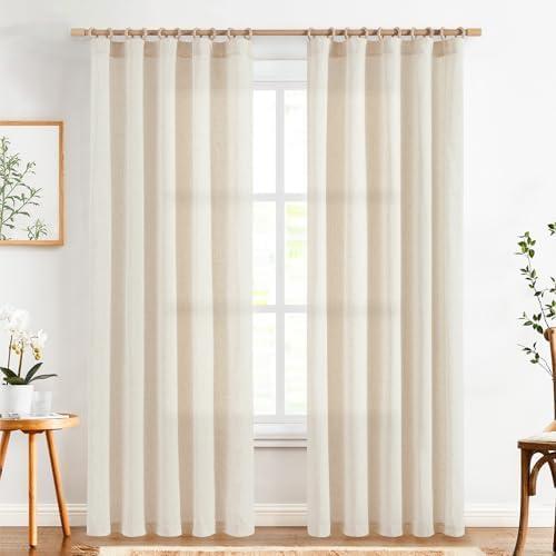 jinchan Linen Curtains 84 Inch Length 2 Panels Set Window Curtains for Living Room Bedroom Light Filtering Farmhouse Drapes Aesthetic Decor Drapes 7ft Long, Back Tab, Linen Natural, 50W x 84L