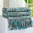 Multi-Color Teal Cable Woven Throw Blanket for Couch,50"X60" Boho Style Textured Blankets for Home Decor,Super Soft Warm Cozy Chunky Blanket with Decorative Tassels for Bed and Sofa