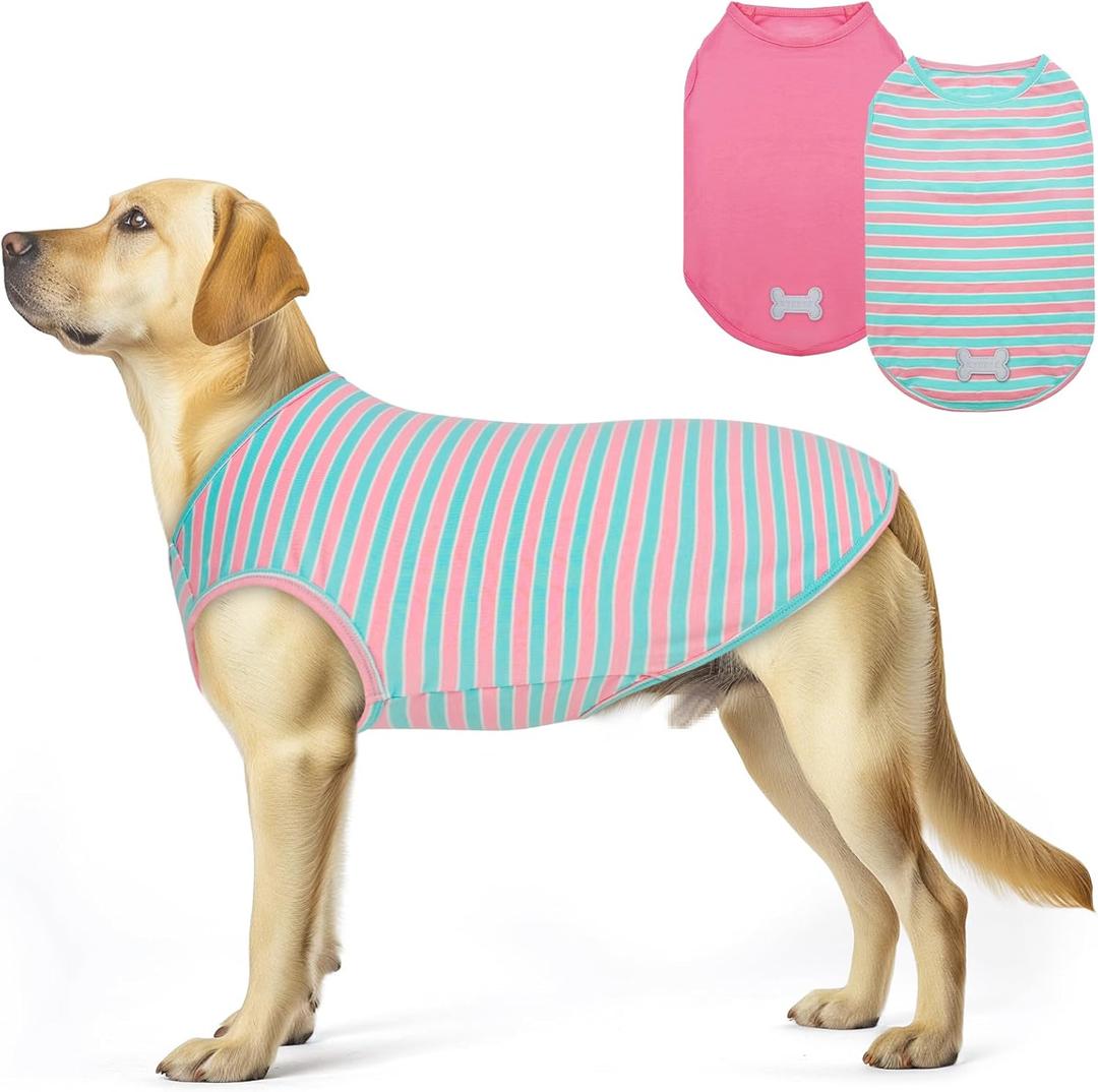KYEESE 2Pack Dog Shirt, Soft Striped Dogs T Shirts, Lightweight Pet Tank Top, Sleeveless Dog Shirt for Medium Dogs, Stretchy Comfortable Pet Vest, Pink, 2XL (XX-Large (40-55lbs))