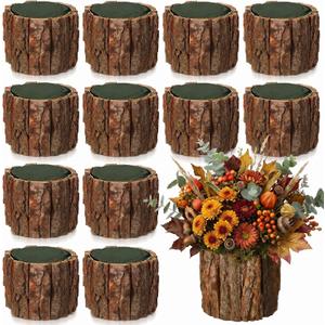 12 Set Wooden Vases for Centerpieces, Flower Foam, 4.7 Inch