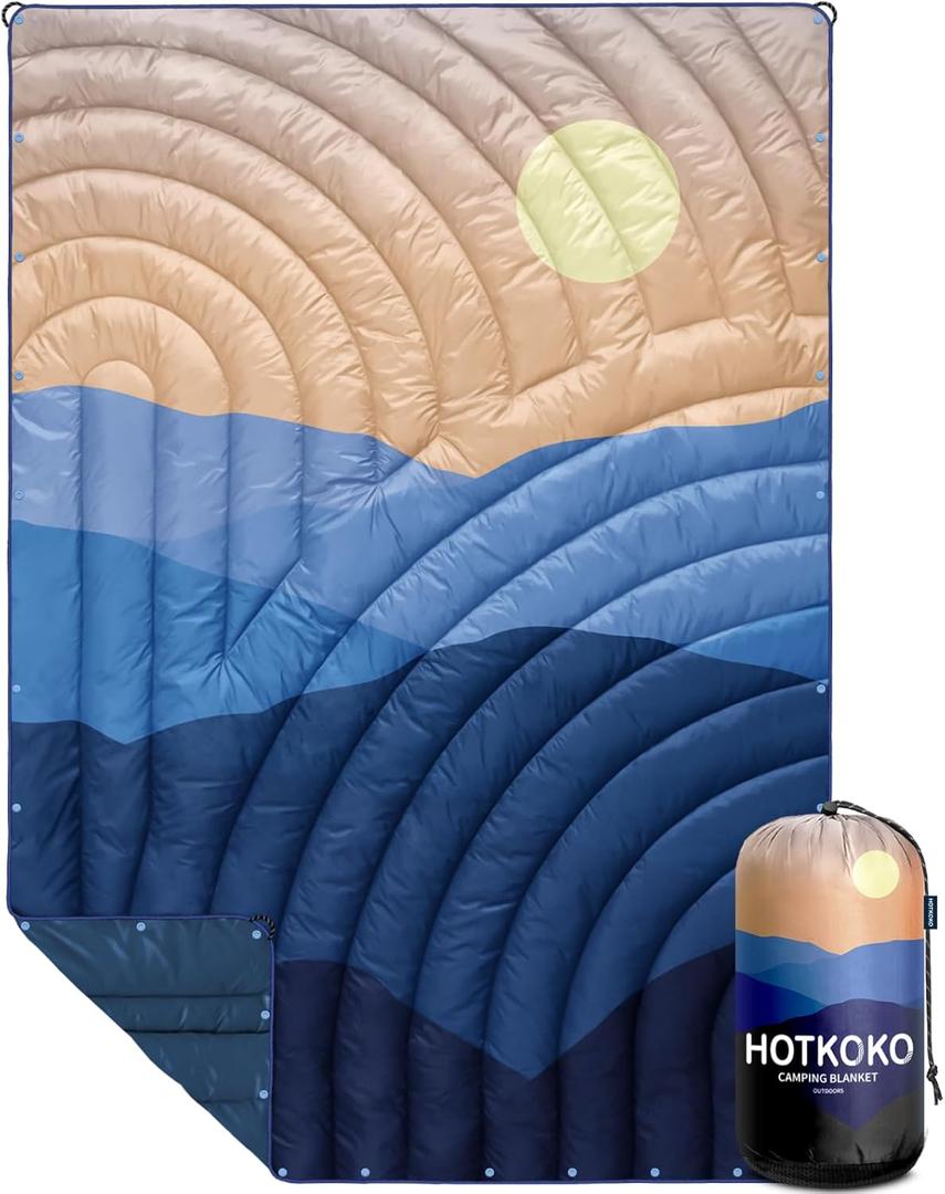 Camping Blanket,Puffy Printed Camping Blanket Lightweight Packable Outdoor Blanket for Camping,Traveling, Stadium, Hiking, Picnics (52x75", Cas-yellow)