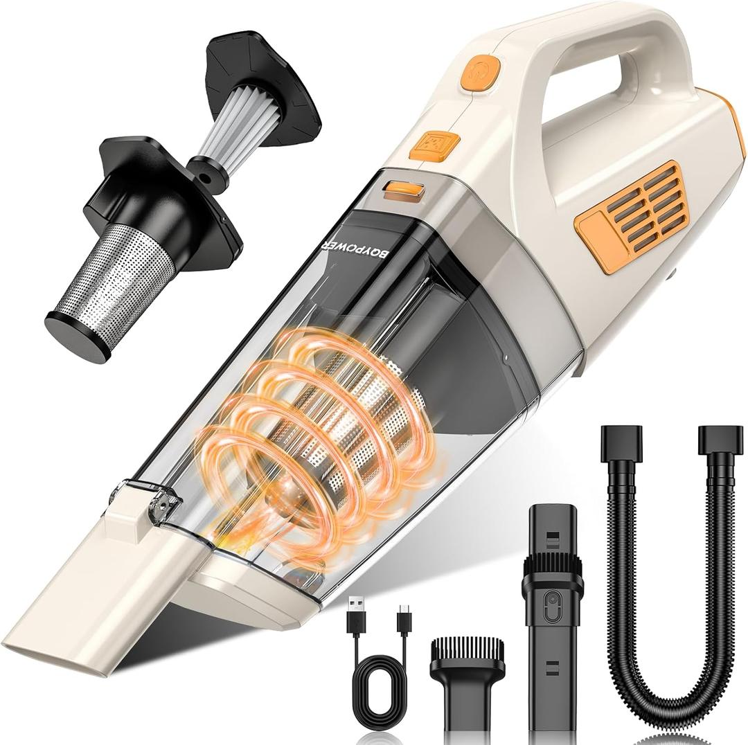 BQYPOWER Handheld Vacuum Cordless, 16000PA Strong Suction Hand Held Vacuum Cordless Rechargeable with Multiple Accessories, Portable Car Vacuum Cleaner High Power for Car Home Office