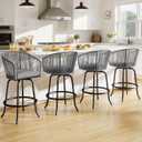 DWVO Outdoor Counter Height Bar Stools Set of 2, Patio Swivel Bar Chairs with Soft Cushions, 360° Rotation, Bar Height Rattan Chairs for Backyard, Poolside, Garden, Gray