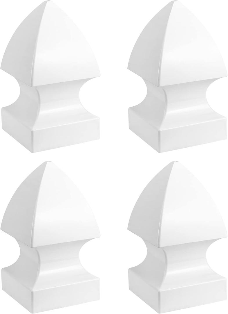 QWORK 4 Pack 5" Vinyl Fence Post Cap in Gothic Style - Outdoor Post Cover for 5" x 5" Vinyl Decks, Patios, Porches, Mailbox Posts, White