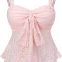 SOLY HUX Women's Cute Babydoll Tops Sleeveless Tie Front Lace Peplum Tank Top Summer Going Out Camisole Top (Plain Pink, S)