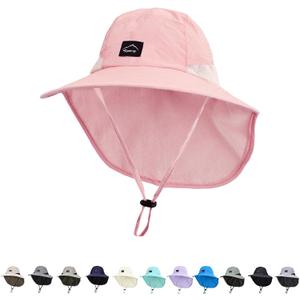 Outdoor Kids Sun Hat with Neck Flap UPF 50+ Quick Dry Beach Hats for Baby Boys Girls Age 2-12 Years Adjustable (Pink)