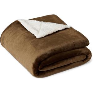 Amazon Basics Reversible Sherpa Throw Blanket, Soft Flannel and Plush, 50"x60", Brown