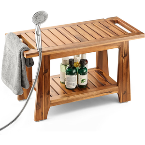 Tinamo 28" Shower Benches for Inside Shower - 400Lbs Capacity - Wooden Shower Stool Waterproof for Shaving Legs - Bench Seat with Storage Towel Shelf for Bathroom - Chair Spa Bath Nail Shave (Acacia)
