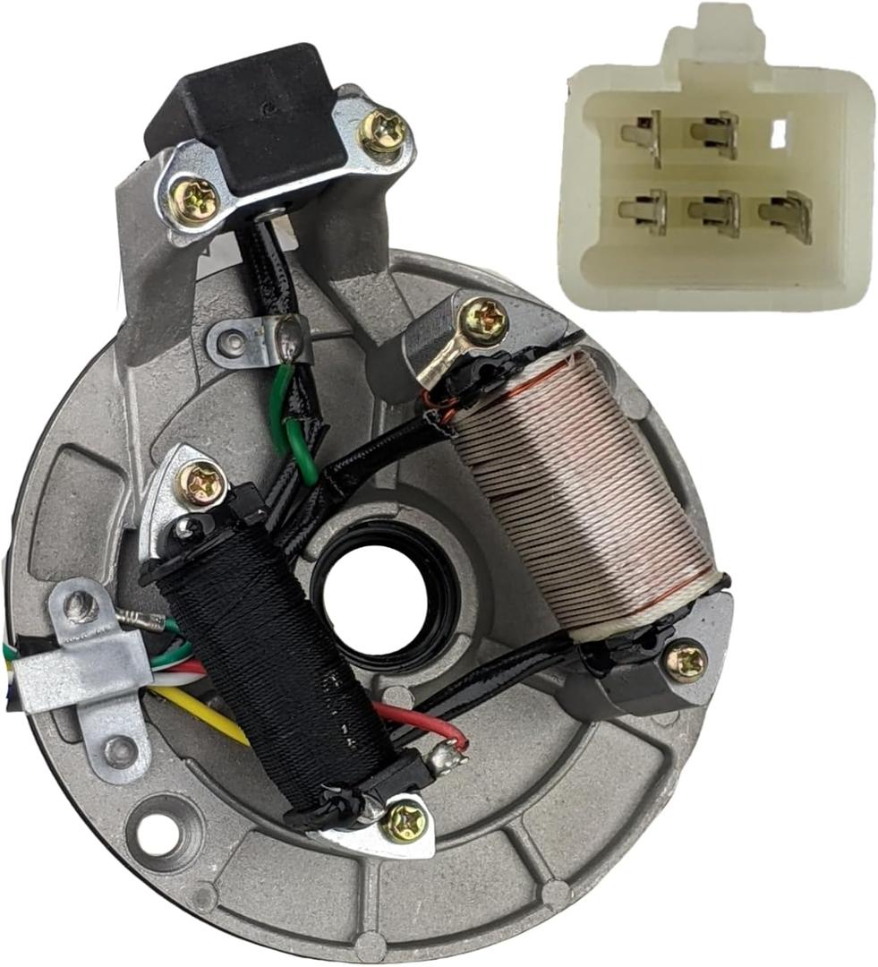 RedCap 2 Coil Stator Ignition Magneto Plate with 5 Wires Plug Compatible with 4 Stroke DB 007 DB X5 X7 X18 DB-34 DB-21 JH70 50cc-125cc Apollo Dirt Pit Bike Taotao Kazuma SSR Baja ATV Quad Go-Kart
