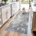 3x6 Washable Kitchen Runner Rug - Non Slip Stain Resistant Low-Pile Thin Wide Carpet Runners for Entryway Hallway Bathroom Bedside,Modern Neutral Abstract(Blue Grey,3x6)