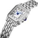CHEETAH Gold Watches for Women with Small Vintage Bracelet, Rectangular Case Roman Dial, Silver White