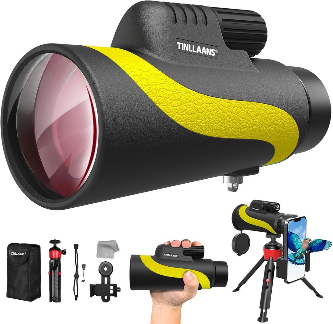 Monocular Telescope, Monoculars for Adults High Powered with BAK-4 Prism,FMC Lens, 8 Wide Angle,16x56 HD Monocular Scope for Stargazing,Bird Watching with Phone Holder & Tripod(Yellow)
