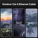 Cat 6 Outdoor Ethernet Cable 200 ft, 24AWG 10Gbps Cat6 Cable Cord Waterproof Direct Burial LLDPE UV Jacket, Internet Network Cable with 60 Ties Support Cat6 Cat5e Cat5, CCA, UTP for PC