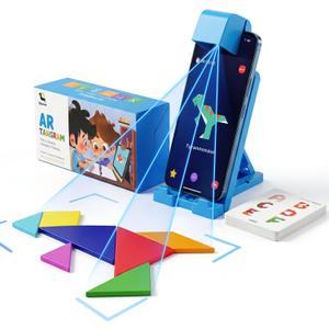 STEM Toys for Kids Ages 4-6, AR Tangram Puzzles with 1000+ Combinations & 20 Cognitive Cards, Food-Grade Silicone Sensory Toy, Interactive Family Games & Meaningful Screen Time Alternative