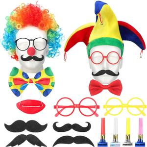 26 Pcs Circus Party Accessories Set Clown Photo Booth Props Decoration Clown Hat Cosplay Costume Set Circus Theme Party Photobooth Accessory for Pretend Play Halloween Cosplay Dress up Decoration