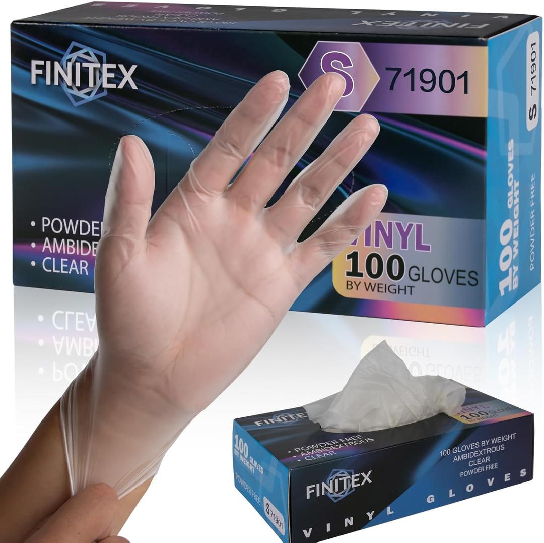FINITEX Clear Vinyl Gloves Disposable Gloves Food Safe Latex-Free Food Prep Exam Gloves Box of 100/1000, Size Small