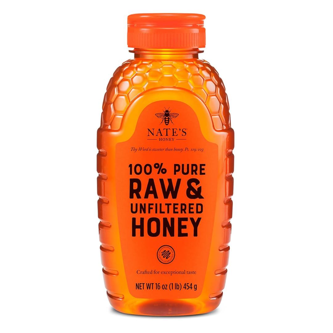 Nate's 100% Pure, Raw & Unfiltered Honey - Award-Winning Taste, 16 oz. Squeeze Bottle