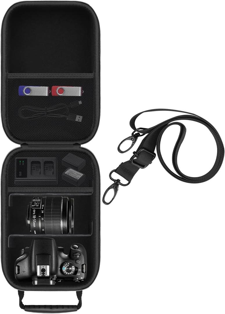 Hard Camera Case for Canon EOS Rebel T7 / R50 / R6 Mark III /R100 / R5 / R5 Mark II / R7 / 5D Mark IV Mirrorless Camera, Travel Camera Bag Protective Case with Adjustable Shoulder Straps - Black