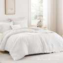 Andency White Comforter Queen, Boho Soft Fluffy Warm Lightweight Bedding Comforter Sets for Queen Bed, 3 Pieces Chevron Tufted Aesthetic Microfiber Lightweight Comforter Set