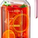 64 oz Glass Pitcher with Lid, Large Wide Mouth Mason Jar with Pour Spout, Pink Sun Tea Jar for Outside, Glass Water Pitcher Great for Drink, Cold Beverages and Breast Milk