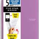 Five Star Spiral Notebook + Study App, 5 Subject, College Ruled Paper, 8-1/2" x 11", 200 Sheets, Fights Ink Bleed, Water Resistant Cover, Amethyst Purple (38748)