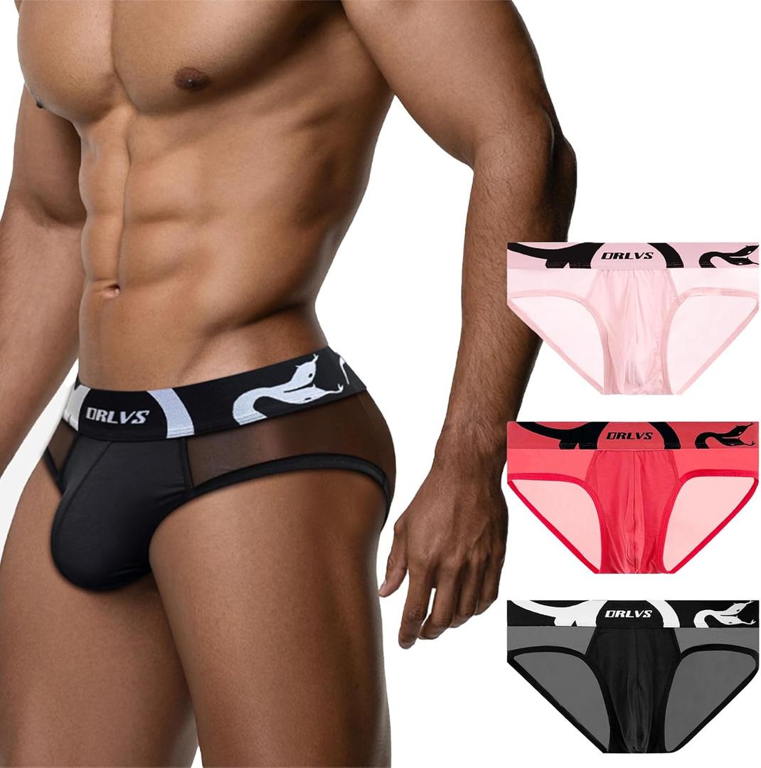 Meshal Sheer Men's Bikini Briefs Silky Smooth Sexy Seamless Lingerie See Through Bulge Ball Pouch Underwear (Black, M)