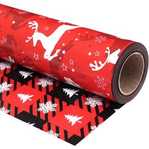 Ulmasinn Reversible Christmas Wrapping Paper - 17" x33ft Double Sided, Red Nordic Reindeer & Snowflake, Heavy Duty & Wrinkle-Free, Xmas Gift Wrap for Presents