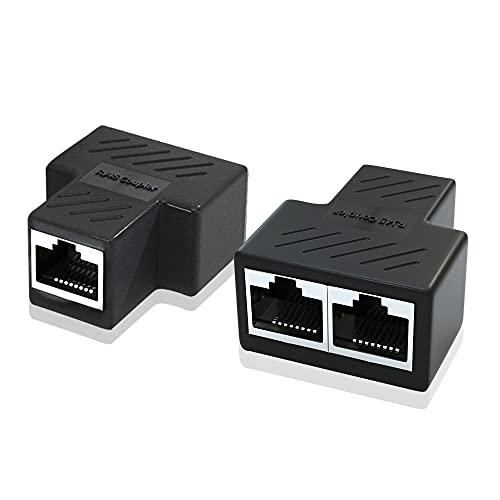 Ethernet Splitter Adapter, 1 to 2 Port, Supports Cat5, Cat5e, Cat6, Cat7 Cables - 2 Pack